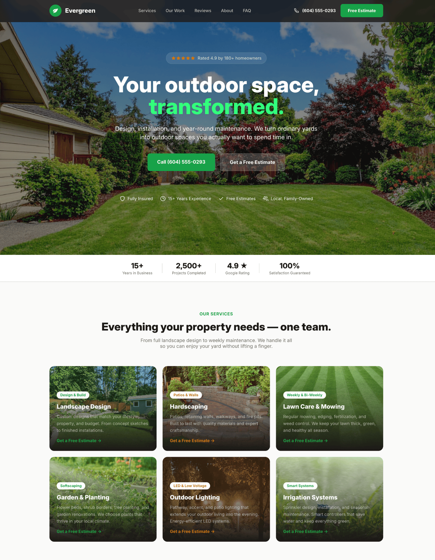 See what a $97/month landscaping website looks like. Full homepage walkthrough — conversion-focused design built to get calls and fill your schedule.